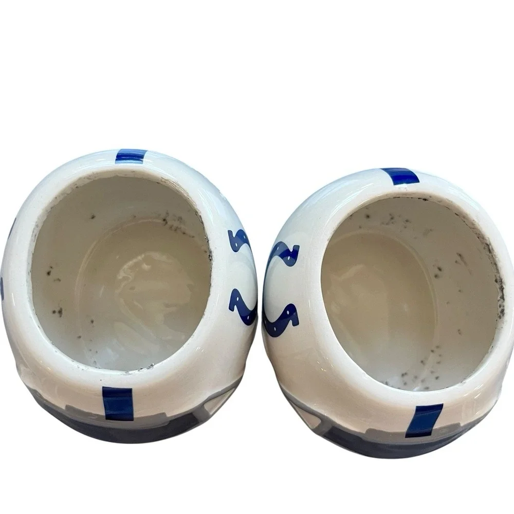 Set Of 2 Indianapolis Colts NFL Ceramic Helmet Planter Candy Bowl White Football
